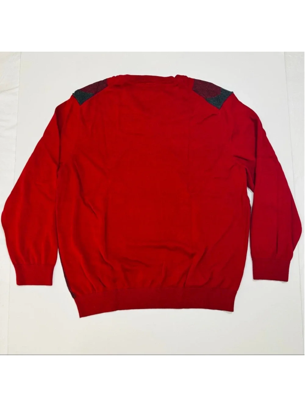 Greg Norman For Tasso Elba Argyle Sweater XL Red Gray V Neck Cotton Golf
